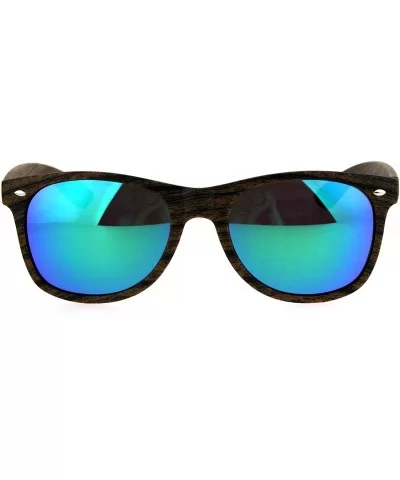 Color Mirror Wood Grain Classic Hipster Plastic Horned Rim Sunglasses - Brown Teal - CX1853R7A8W $8.10 Rectangular