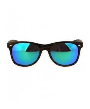 Color Mirror Wood Grain Classic Hipster Plastic Horned Rim Sunglasses - Brown Teal - CX1853R7A8W $8.10 Rectangular