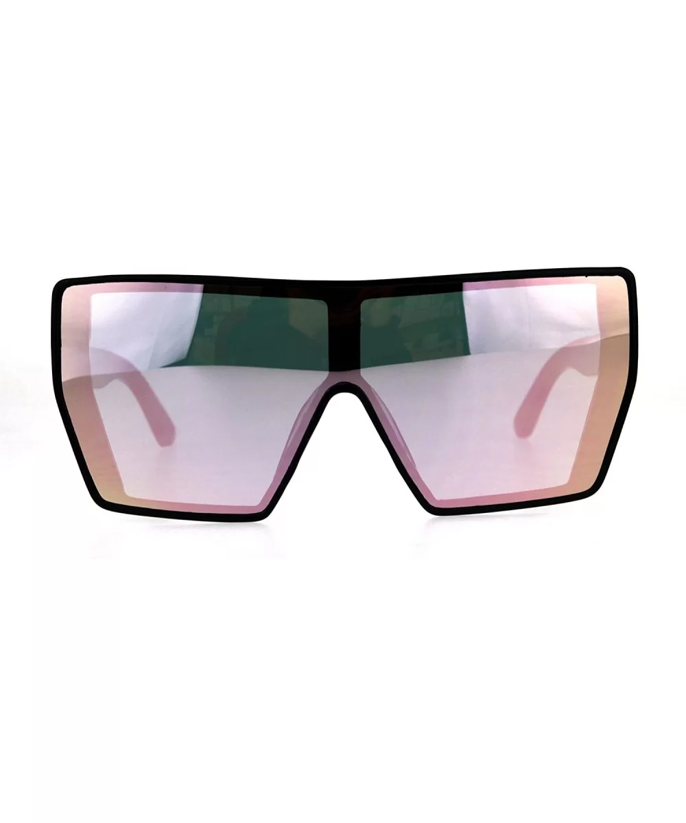 Womens Oversize Shield Bat Shape Robotic Cat Eye Color Mirror Sunglasses - Black Pink - CF18DSUN9AX $5.55 Shield