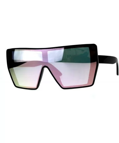 Womens Oversize Shield Bat Shape Robotic Cat Eye Color Mirror Sunglasses - Black Pink - CF18DSUN9AX $5.55 Shield