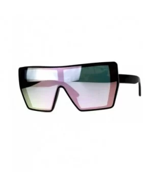 Womens Oversize Shield Bat Shape Robotic Cat Eye Color Mirror Sunglasses - Black Pink - CF18DSUN9AX $5.55 Shield