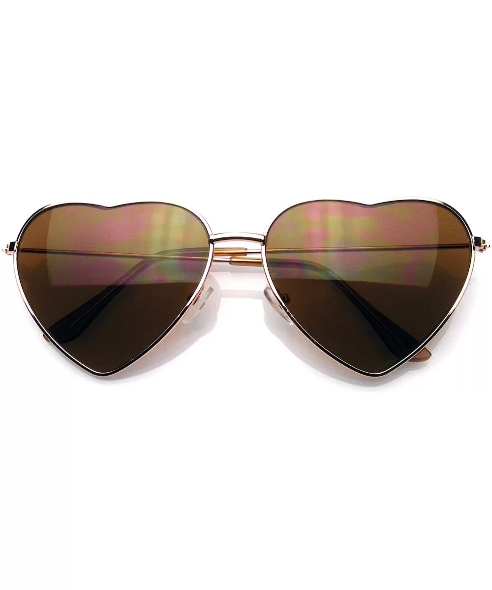 Premium Womens Cute Metal Frame Heart Shape Sunglasses - Gold - CN12N2IEPPT $6.80 Oversized