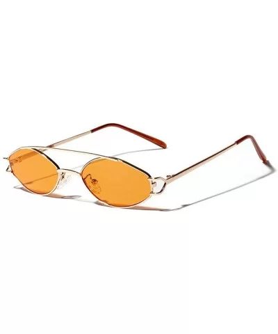 Fashion Literary Double Beam Ultra Small Metal Frame Oval Sunglasses - Yellow - CP18LSWZENR $6.97 Oval