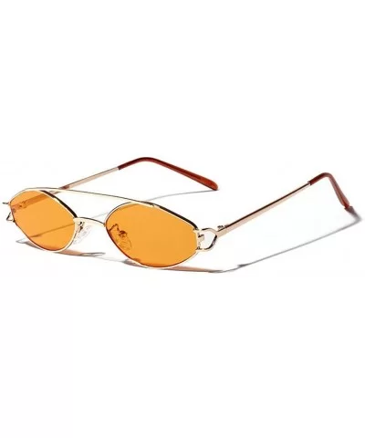 Fashion Literary Double Beam Ultra Small Metal Frame Oval Sunglasses - Yellow - CP18LSWZENR $6.97 Oval