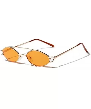 Fashion Literary Double Beam Ultra Small Metal Frame Oval Sunglasses - Yellow - CP18LSWZENR $6.97 Oval