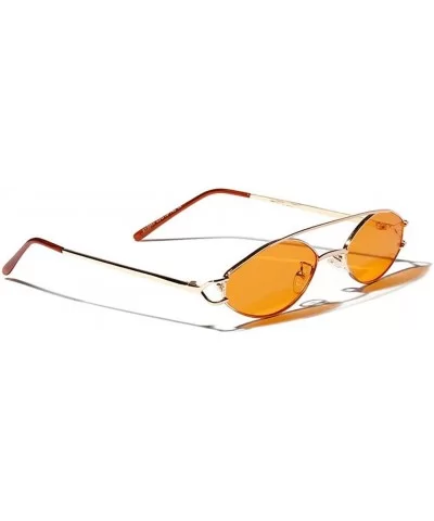 Fashion Literary Double Beam Ultra Small Metal Frame Oval Sunglasses - Yellow - CP18LSWZENR $6.97 Oval