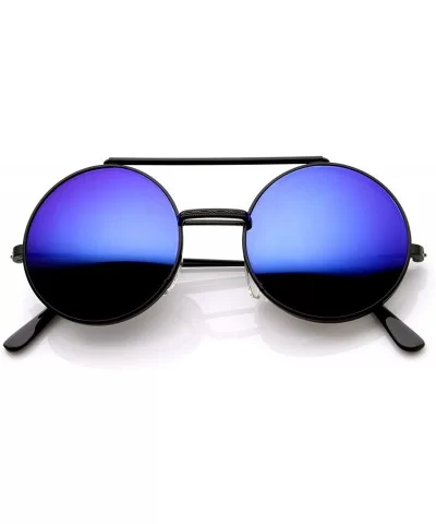 Limited Edition Color Mirror Flip-Up Lens Round Circle Django Sunglasses (Black Blue-Mirror) - CR11CL3KVHN $9.27 Round