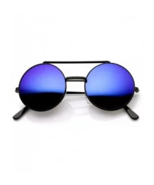 Limited Edition Color Mirror Flip-Up Lens Round Circle Django Sunglasses (Black Blue-Mirror) - CR11CL3KVHN $9.27 Round