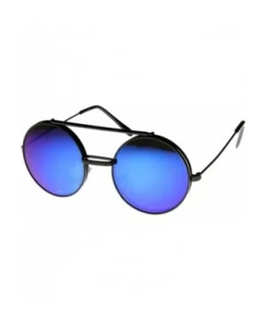 Limited Edition Color Mirror Flip-Up Lens Round Circle Django Sunglasses (Black Blue-Mirror) - CR11CL3KVHN $9.27 Round