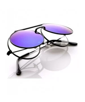 Limited Edition Color Mirror Flip-Up Lens Round Circle Django Sunglasses (Black Blue-Mirror) - CR11CL3KVHN $9.27 Round