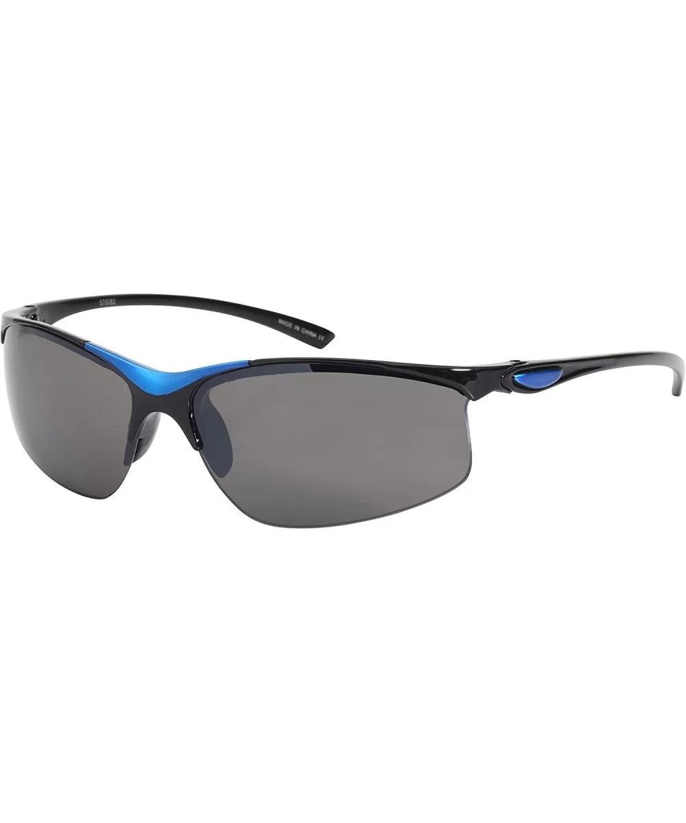 Sleek Semi Rimless Sports Sunglasses w/Flash Mirror Lens 570082MT-FM - Blue - C312GFH4O4V $6.39 Semi-rimless