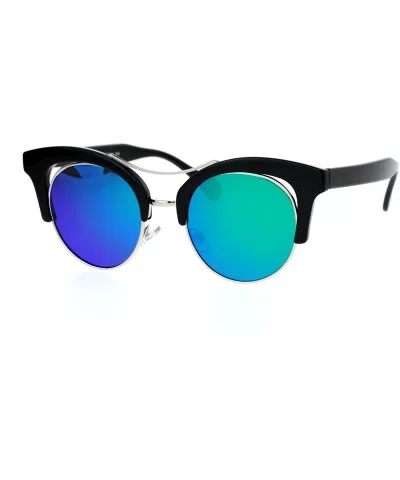 Diva Mirrored Color Mirror Double Frame Cat Eye Sunglasses - Black Green - C412LCJO6QN $7.47 Cat Eye