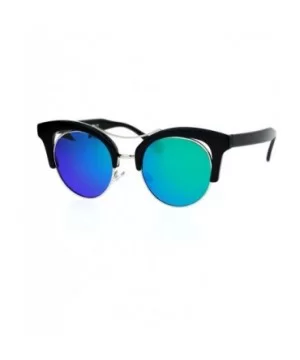 Diva Mirrored Color Mirror Double Frame Cat Eye Sunglasses - Black Green - C412LCJO6QN $7.47 Cat Eye