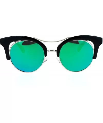 Diva Mirrored Color Mirror Double Frame Cat Eye Sunglasses - Black Green - C412LCJO6QN $7.47 Cat Eye