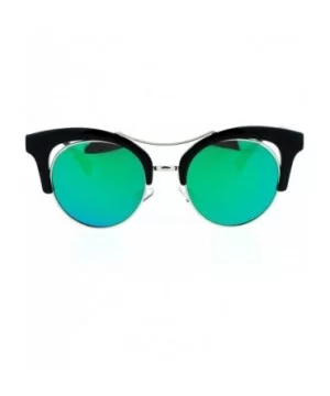 Diva Mirrored Color Mirror Double Frame Cat Eye Sunglasses - Black Green - C412LCJO6QN $7.47 Cat Eye