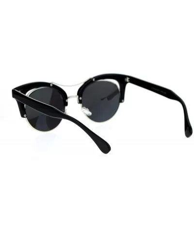 Diva Mirrored Color Mirror Double Frame Cat Eye Sunglasses - Black Green - C412LCJO6QN $7.47 Cat Eye