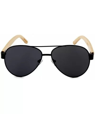 Men Women Aviator Polarized Wood Sunglasses UV400 - Black Frame Gray Lens - CL182LANM36 $11.67 Aviator