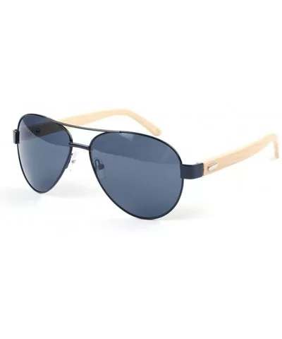 Men Women Aviator Polarized Wood Sunglasses UV400 - Black Frame Gray Lens - CL182LANM36 $11.67 Aviator