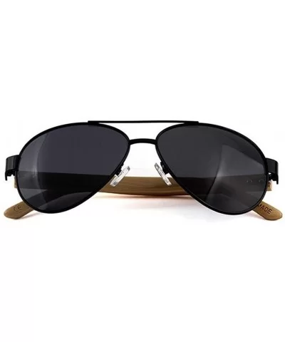 Men Women Aviator Polarized Wood Sunglasses UV400 - Black Frame Gray Lens - CL182LANM36 $11.67 Aviator