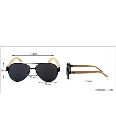 Men Women Aviator Polarized Wood Sunglasses UV400 - Black Frame Gray Lens - CL182LANM36 $11.67 Aviator