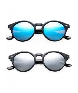 Vintage Round Polarized Sunglasses for Women Men Horn Rimmed Circle Mirrored Lens Sun Glasses(Black/Blue Mirror) - CH18Y0N78T...