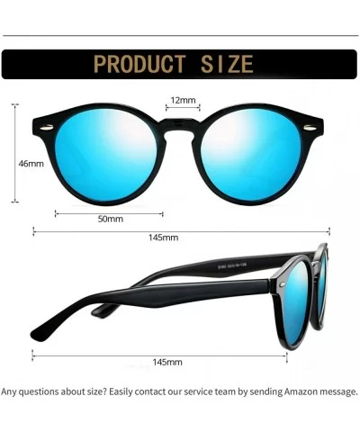 Vintage Round Polarized Sunglasses for Women Men Horn Rimmed Circle Mirrored Lens Sun Glasses(Black/Blue Mirror) - CH18Y0N78T...