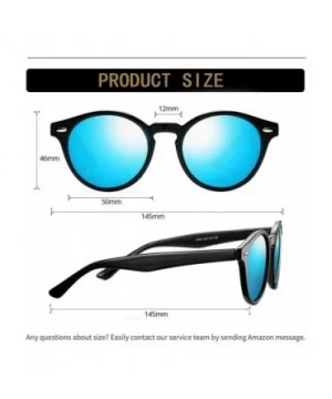 Vintage Round Polarized Sunglasses for Women Men Horn Rimmed Circle Mirrored Lens Sun Glasses(Black/Blue Mirror) - CH18Y0N78T...