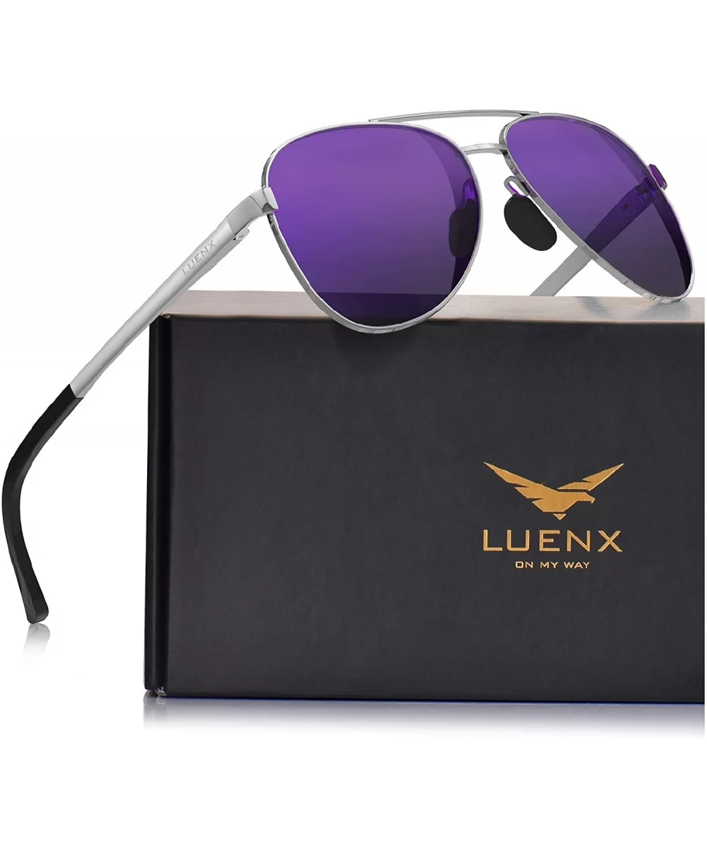 Aviator Sunglasses for Men Women-Polarized Driving UV 400 Protection with Case - Purple/Larger Size - CU18ZGR5A45 $13.22 Over...