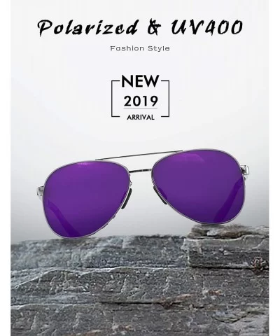 Aviator Sunglasses for Men Women-Polarized Driving UV 400 Protection with Case - Purple/Larger Size - CU18ZGR5A45 $13.22 Over...