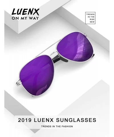 Aviator Sunglasses for Men Women-Polarized Driving UV 400 Protection with Case - Purple/Larger Size - CU18ZGR5A45 $13.22 Over...