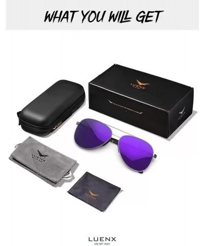 Aviator Sunglasses for Men Women-Polarized Driving UV 400 Protection with Case - Purple/Larger Size - CU18ZGR5A45 $13.22 Over...