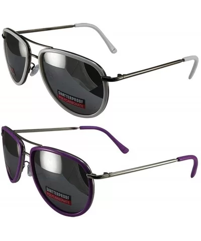 2 Pairs Swag Aviator B Fashion Sunglasses White Purple Frame Flash Mirror Lens - CO18Z6R23SI $27.01 Aviator