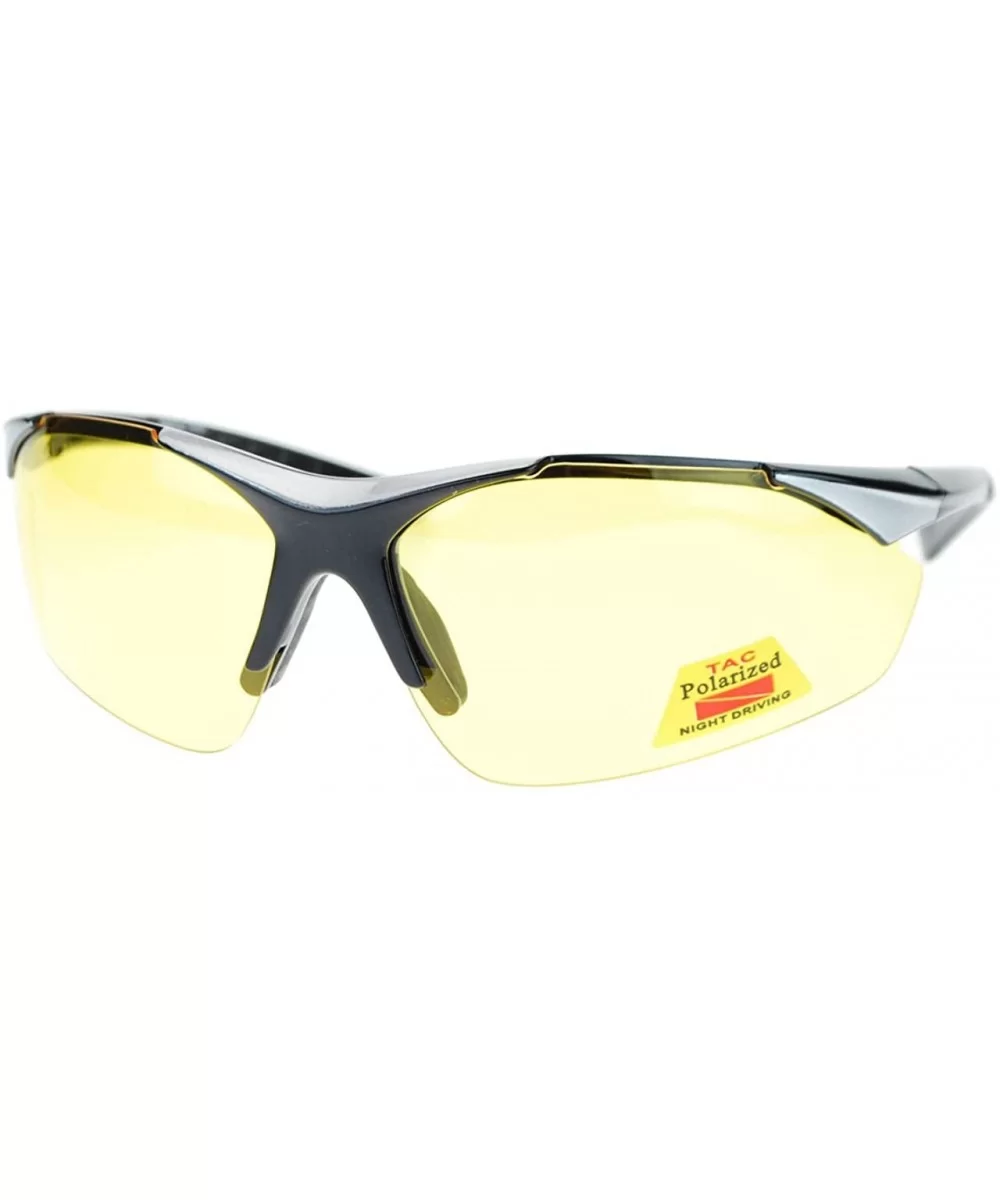 Mens Biker Polarized Yellow Lens Night Riding Half Rim Motorcycle Glasses - Black Silver - C611YAXLUJT $5.51 Sport