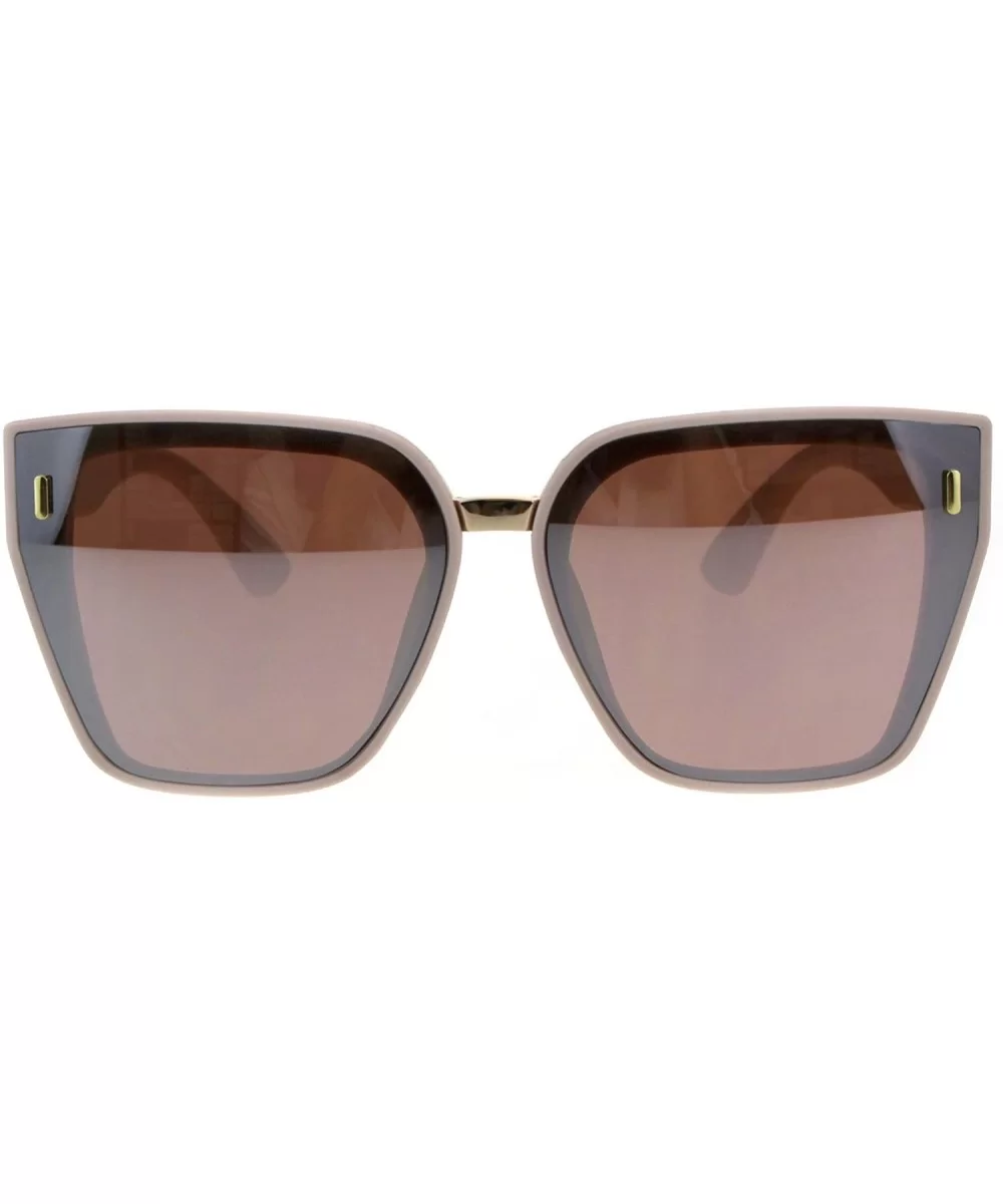 Womens Squared Angular Rectangular Butterfly Cat Eye Plastic Sunglasses - Beige Brown Mirror - CV18GM3E5AH $6.90 Cat Eye