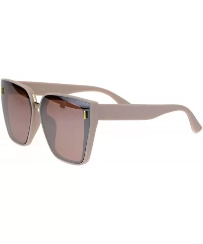 Womens Squared Angular Rectangular Butterfly Cat Eye Plastic Sunglasses - Beige Brown Mirror - CV18GM3E5AH $6.90 Cat Eye