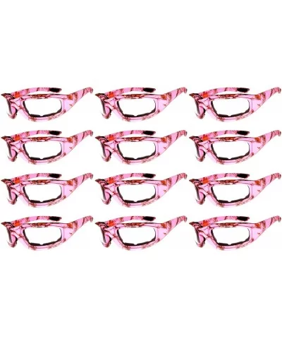 12 PCS Motorcycle Padded Foam Glasses Colored Lens Sunglasses Pink White Silver - 12-moto-camo-pink-clear - CS18CZHMYSD $30.4...