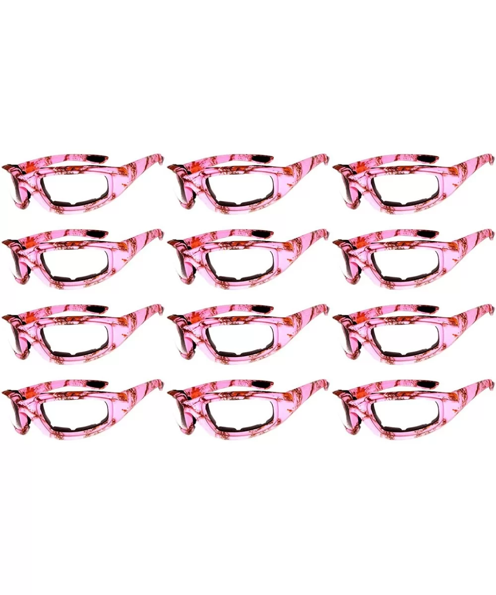 12 PCS Motorcycle Padded Foam Glasses Colored Lens Sunglasses Pink White Silver - 12-moto-camo-pink-clear - CS18CZHMYSD $30.4...