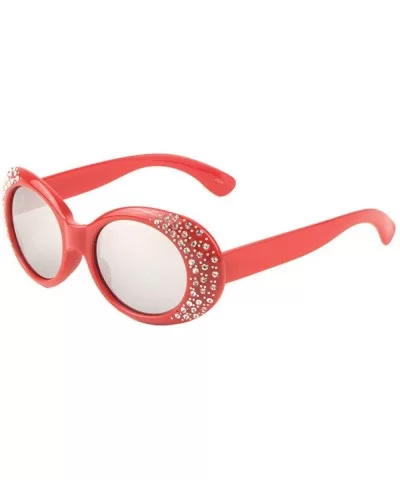 Oversized Oval Side Rhinestone Sunglasses - Red - C619880LWEE $10.12 Oversized