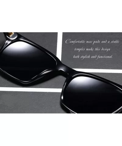 Vintage Polarized Sunglasses Protection - Black Frame Wood Arms / Black Lens - CU18TER7HDC $18.35 Wayfarer