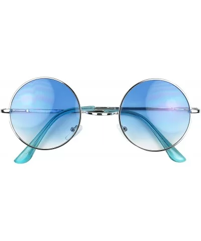 Retro John Lennon Style Sunglasses Round Colorful Tint Groovy Hippie Wire Shades - Blue - CW1868HLKU5 $10.69 Wrap