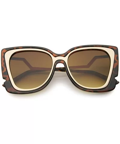 Oversize Notched Frame Zigzag Temple Flat Lens Cat Eye Sunglasses 51mm - Tortoise-gold / Amber - CK12N2U17HH $7.53 Cat Eye