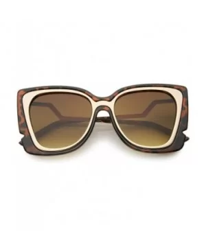 Oversize Notched Frame Zigzag Temple Flat Lens Cat Eye Sunglasses 51mm - Tortoise-gold / Amber - CK12N2U17HH $7.53 Cat Eye