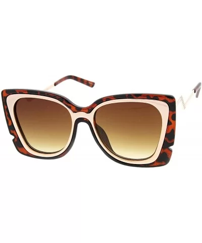 Oversize Notched Frame Zigzag Temple Flat Lens Cat Eye Sunglasses 51mm - Tortoise-gold / Amber - CK12N2U17HH $7.53 Cat Eye