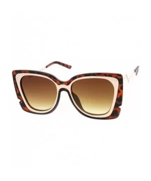 Oversize Notched Frame Zigzag Temple Flat Lens Cat Eye Sunglasses 51mm - Tortoise-gold / Amber - CK12N2U17HH $7.53 Cat Eye