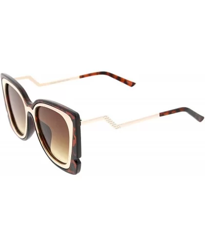 Oversize Notched Frame Zigzag Temple Flat Lens Cat Eye Sunglasses 51mm - Tortoise-gold / Amber - CK12N2U17HH $7.53 Cat Eye