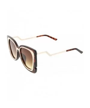 Oversize Notched Frame Zigzag Temple Flat Lens Cat Eye Sunglasses 51mm - Tortoise-gold / Amber - CK12N2U17HH $7.53 Cat Eye