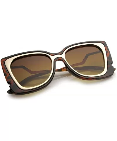 Oversize Notched Frame Zigzag Temple Flat Lens Cat Eye Sunglasses 51mm - Tortoise-gold / Amber - CK12N2U17HH $7.53 Cat Eye