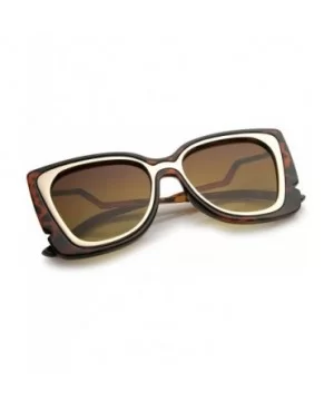 Oversize Notched Frame Zigzag Temple Flat Lens Cat Eye Sunglasses 51mm - Tortoise-gold / Amber - CK12N2U17HH $7.53 Cat Eye