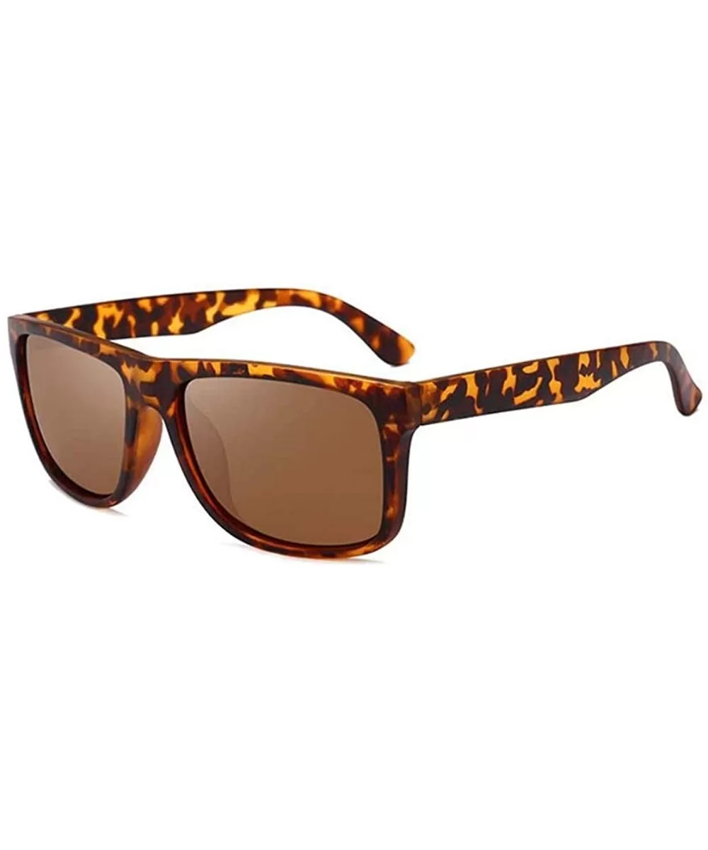 Fashion Classic Polarized Sunglasses Men Vintage Design Square Women Shades - Leopard - CL197ICO00W $5.62 Square