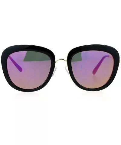 Womens Mirrored Mirror Lens Metal Core Brow Trim Butterfly Sunglasses - Black Purple - CH12FLPI8E5 $10.55 Butterfly